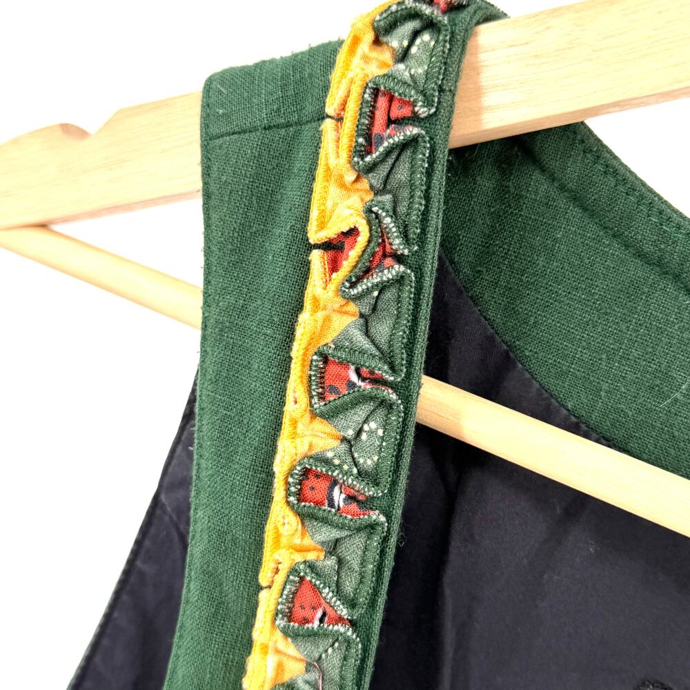 Vintage 80s Hiebaum Green Black Cotton Folk Cottagecore Ruffle Dirndl Dress - Picture 2 of 9